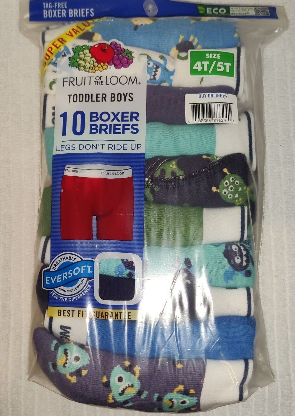 4T/5T Toddler Boys' Boxer Briefs, Assorted Monsters and Solid,10 Pack NEW